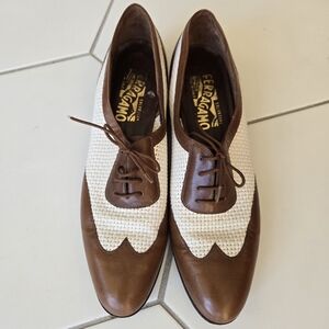 Salvatore Ferragamo Brown and Cream Loafers